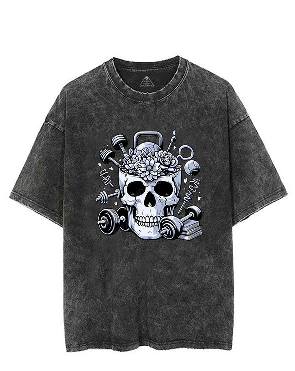SKELETON LIFTING FLOWERS BOOKS VINTAGE GYM SHIRT