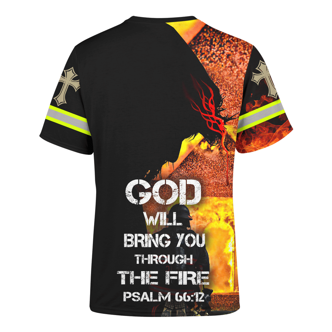 Jesus Firefighter God Will Bring You Through The Fire Customized 3D All Over Printed hoodie