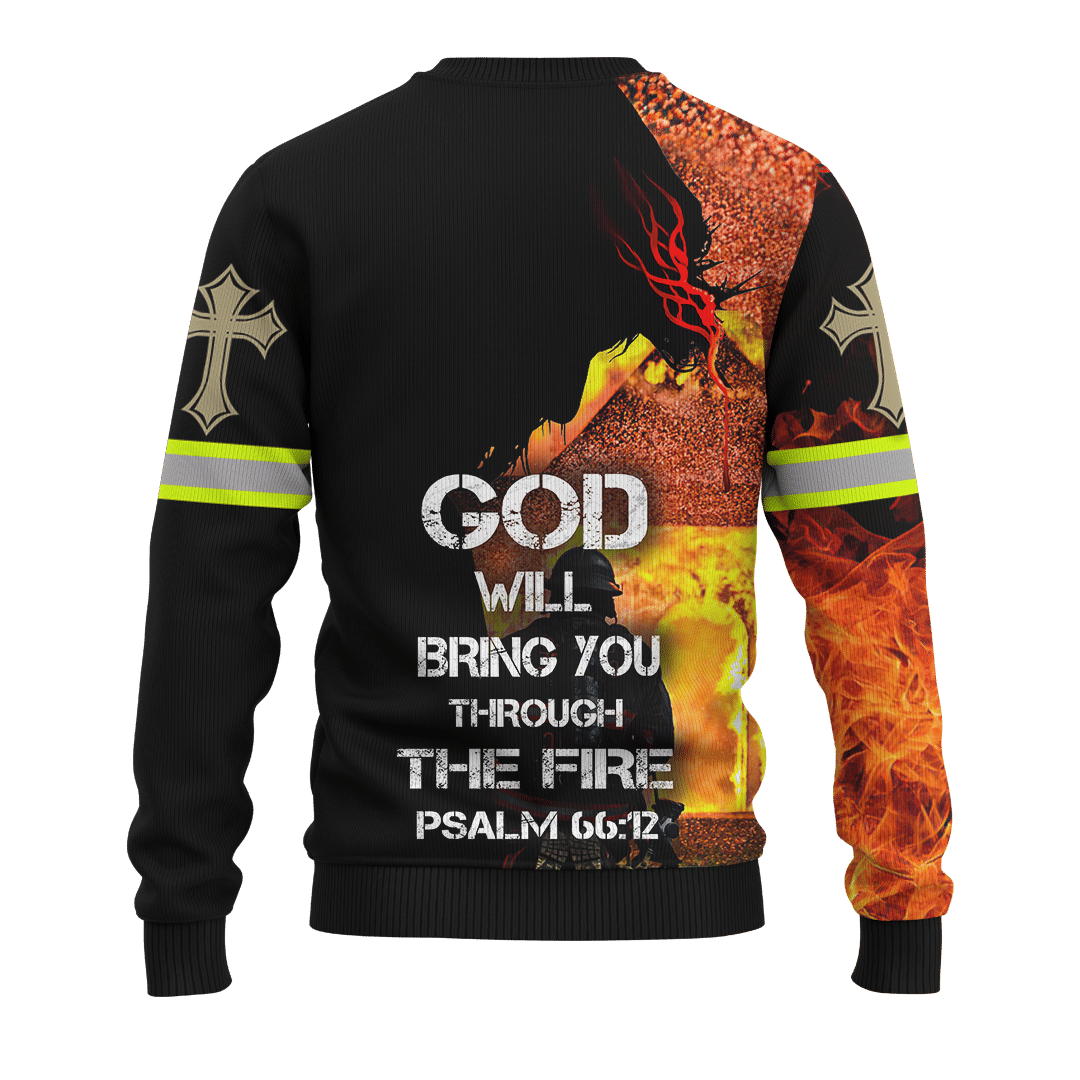 Jesus Firefighter God Will Bring You Through The Fire Customized 3D All Over Printed hoodie