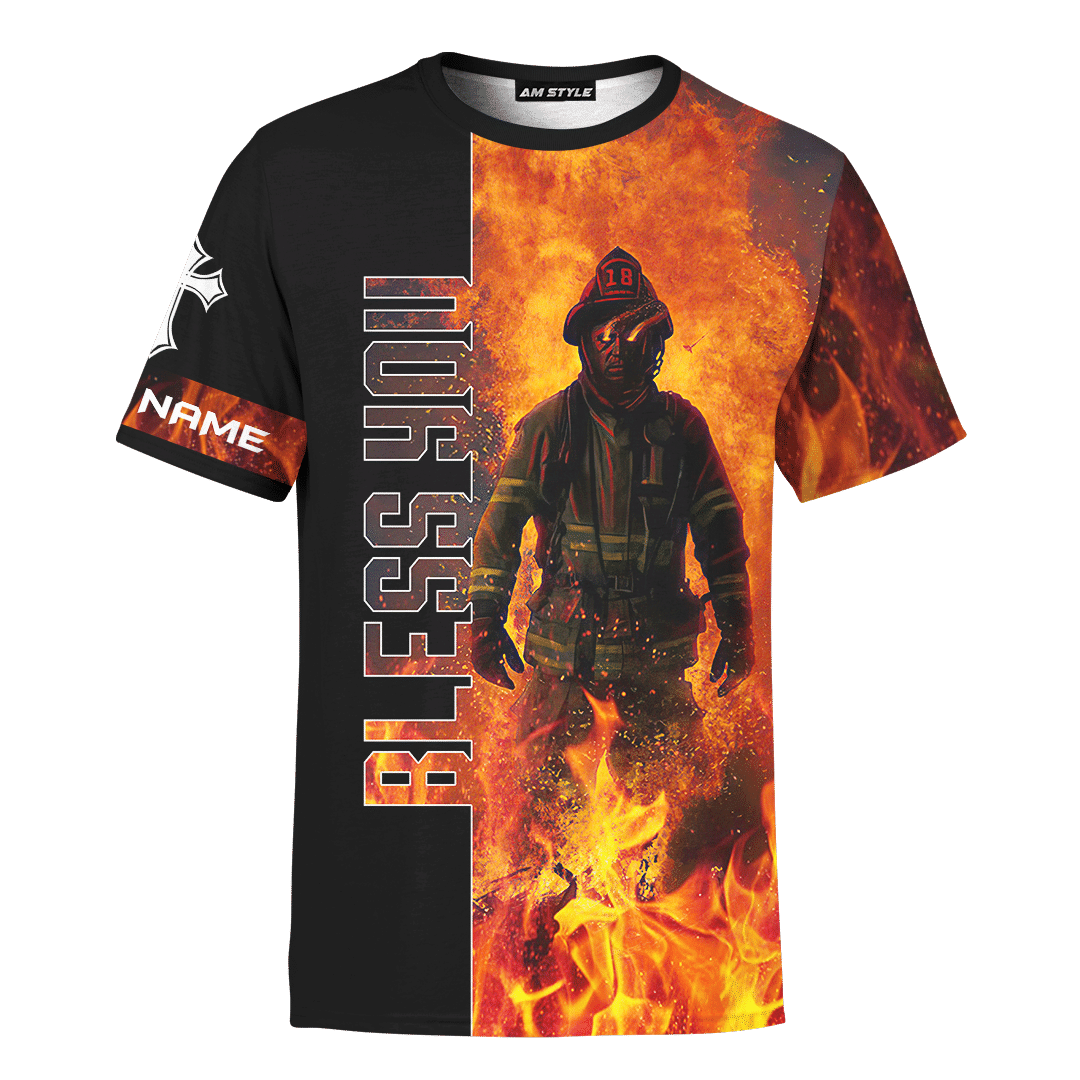 Jesus Firefighter God Bless Firefighter Customized 3D All Over Printed hoodie