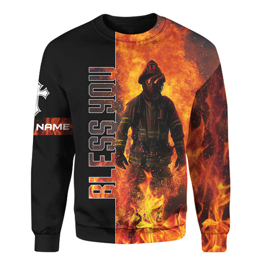 Jesus Firefighter God Bless Firefighter Customized 3D All Over Printed hoodie