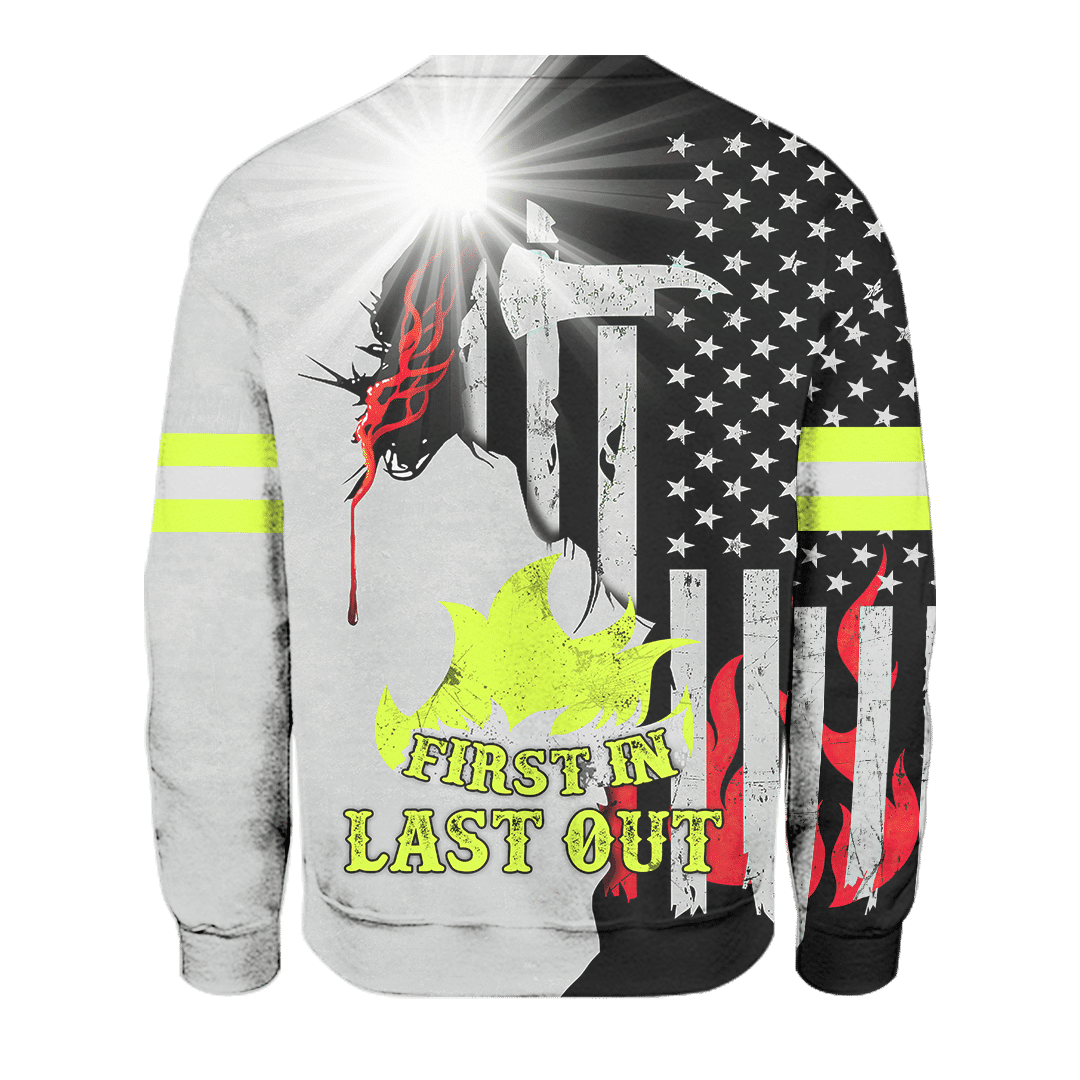 Jesus Firefighter First In Last Out Customized 3D All Over Printed hoodie