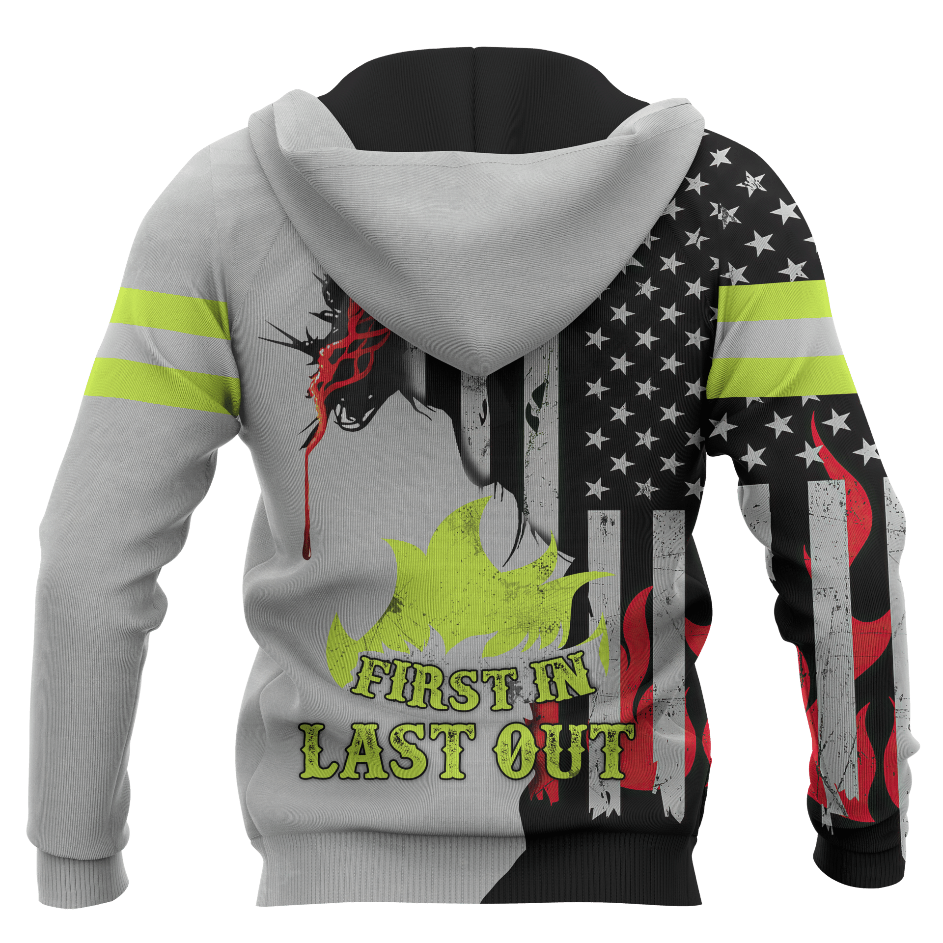 Jesus Firefighter First In Last Out Customized 3D All Over Printed hoodie