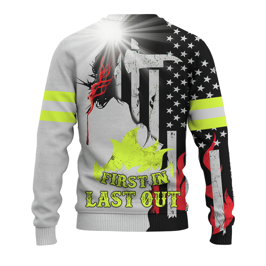 Jesus Firefighter First In Last Out Customized 3D All Over Printed hoodie