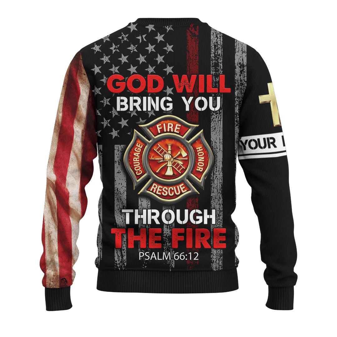 God Will Bring You Through The Fire Jesus Firefighter Customized 3D All Over Printed hoodie