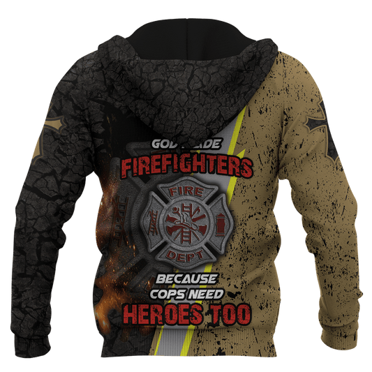 Jesus Firefighter God Made Firefighters Cops Need Heroes Too Customized 3D All Over Printed hoodie