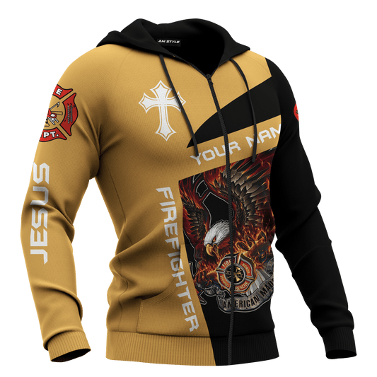 Jesus Firefighter Eagle Fire Department Customized 3D All Over Printed hoodie