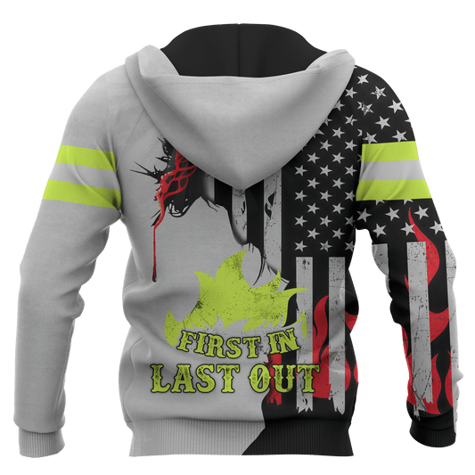 Jesus Firefighter First In Last Out Customized 3D All Over Printed Shirt Hoodie
