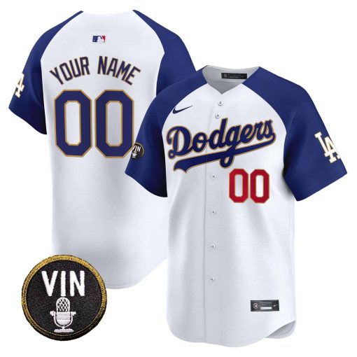 Dodgers Vin Scully Patch Gold Trim Vapor Premier Limited Custom Jersey - All Stitched