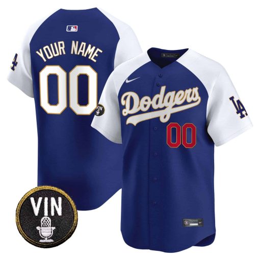 Dodgers Vin Scully Patch Gold Trim Vapor Premier Limited Custom Jersey - All Stitched