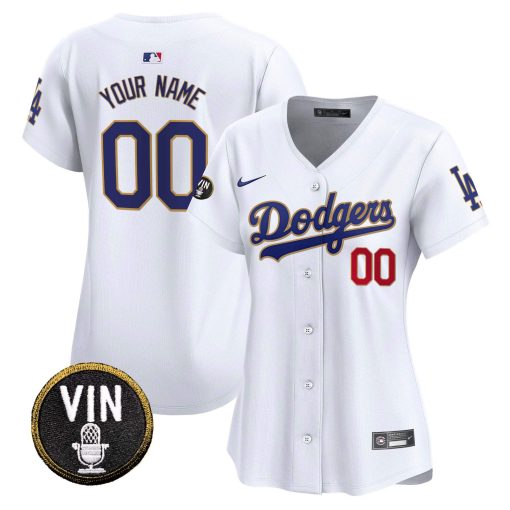 Dodgers Vin Scully Patch Gold Trim Vapor Premier Limited Custom Jersey - All Stitched