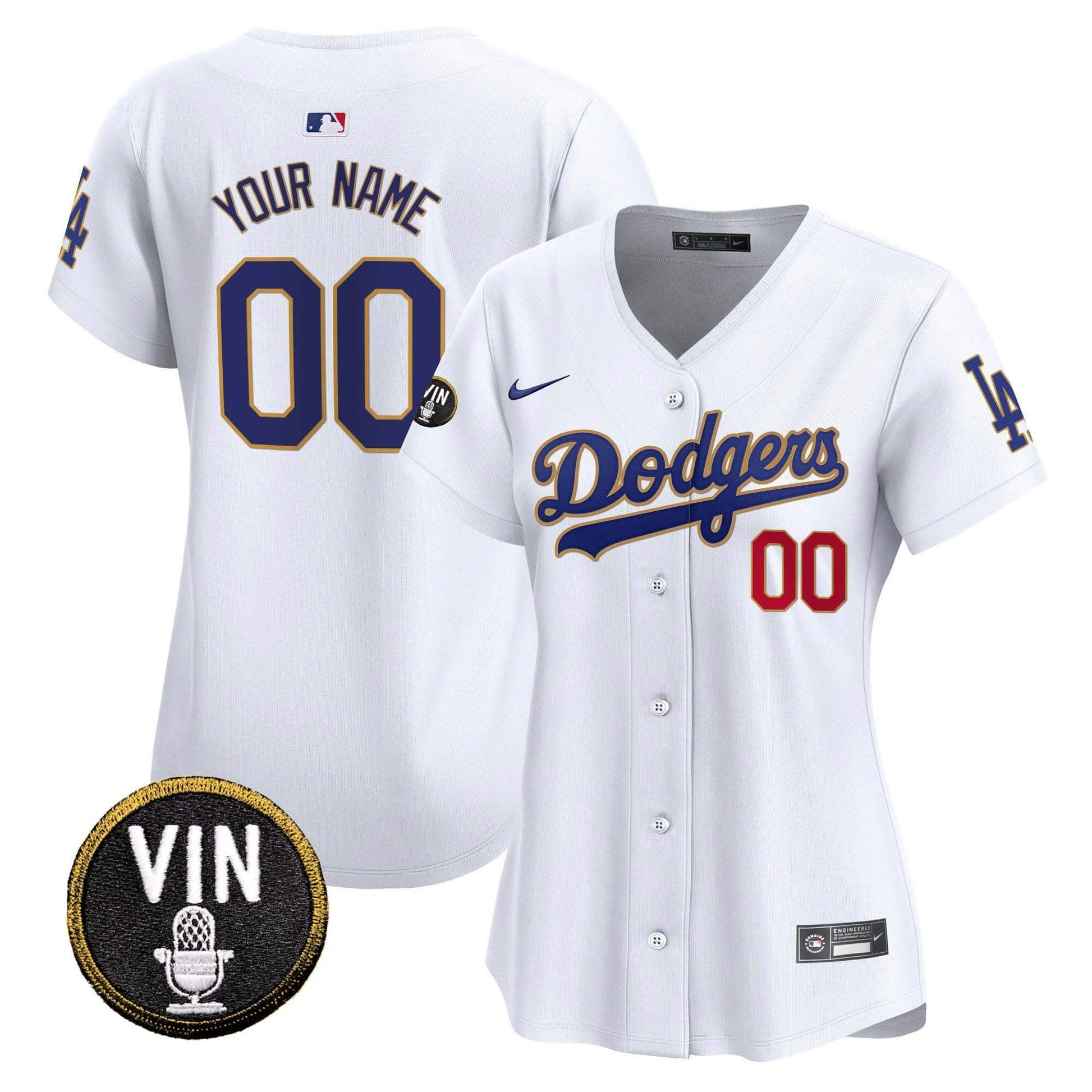 Dodgers Vin Scully Patch Gold Trim Vapor Premier Limited Custom Jersey - All Stitched