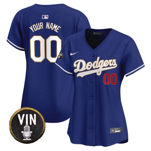 Dodgers Vin Scully Patch Gold Trim Vapor Premier Limited Custom Jersey - All Stitched