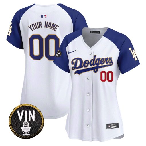 Dodgers Vin Scully Patch Gold Trim Vapor Premier Limited Custom Jersey - All Stitched
