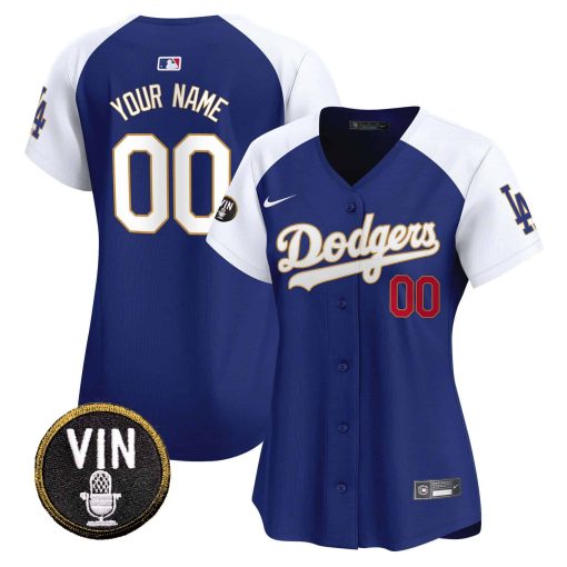 Dodgers Vin Scully Patch Gold Trim Vapor Premier Limited Custom Jersey - All Stitched