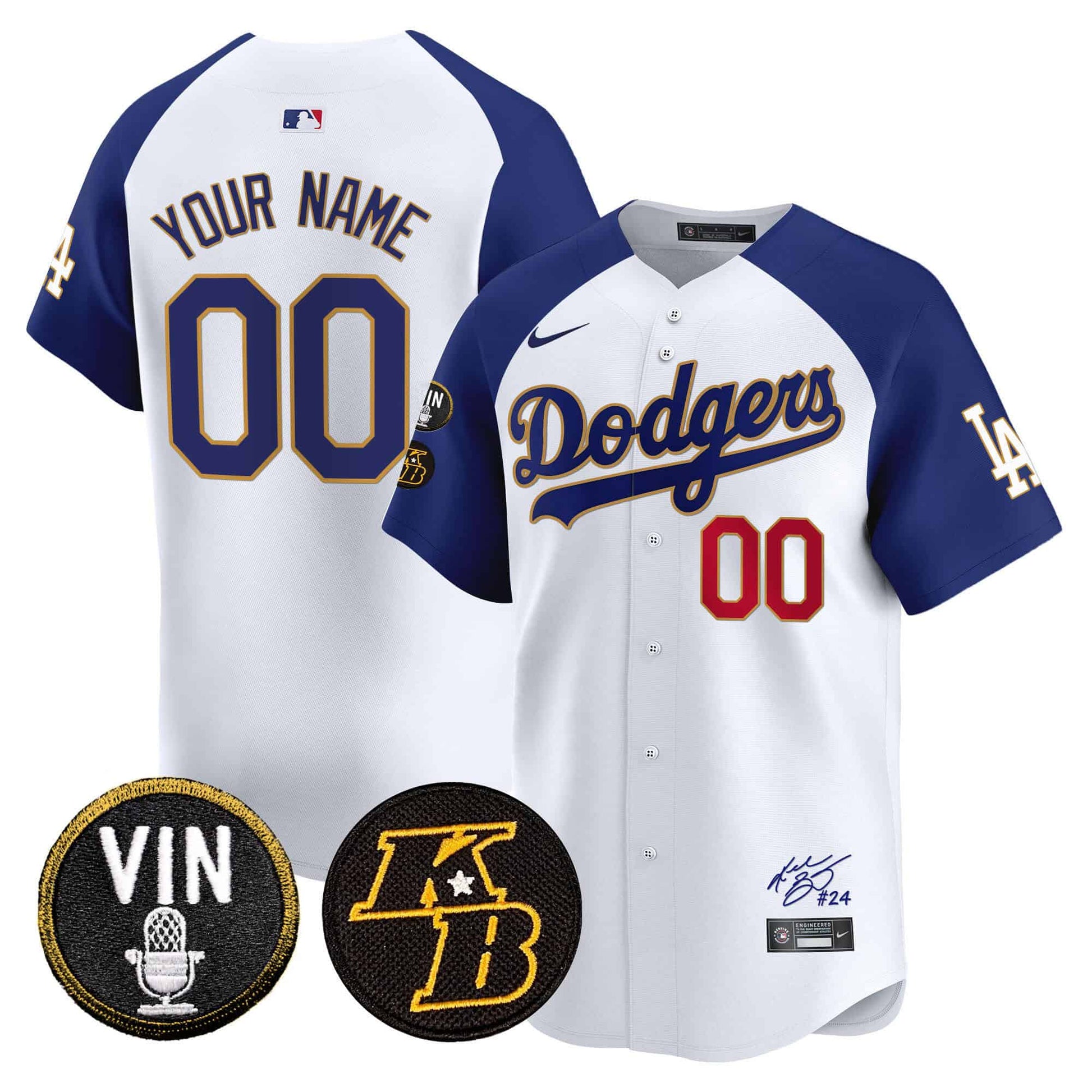 Dodgers Vin Patch & Kobe Bryant Signature Vapor Premier Limited Custom Jersey - All Stitched