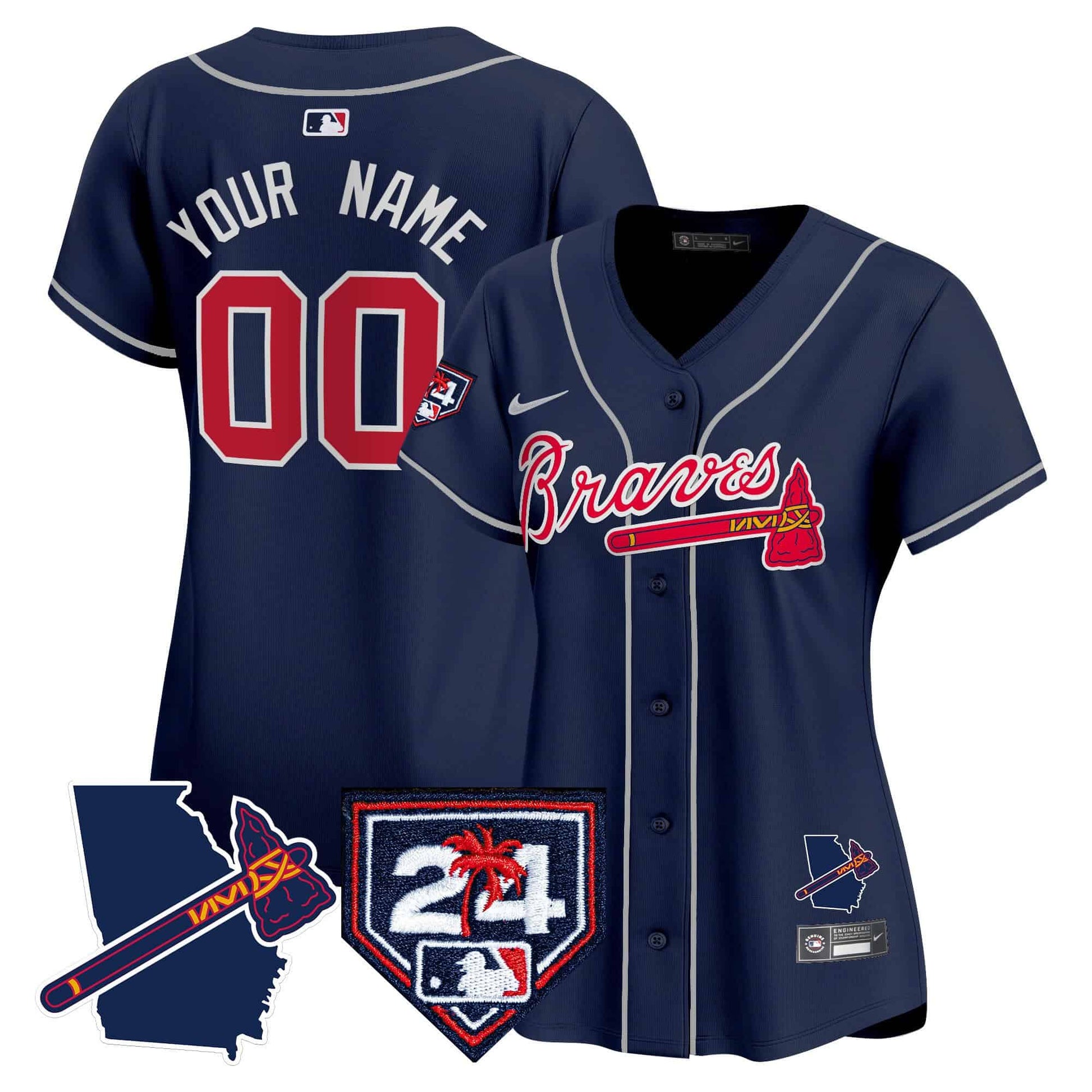 Atlanta Braves 2024 Spring Training & Georgia Patch Vapor Premier Elite Custom Jersey - All Stitched