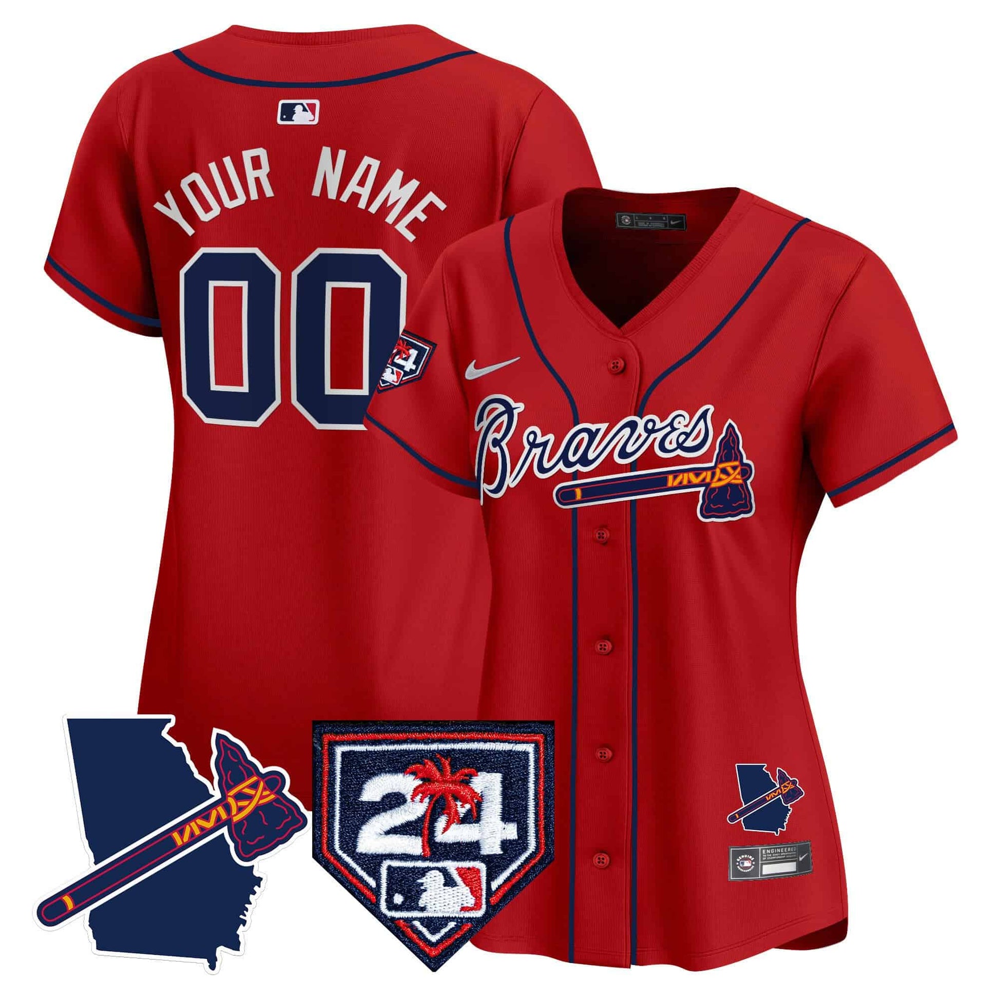 Atlanta Braves 2024 Spring Training & Georgia Patch Vapor Premier Elite Custom Jersey - All Stitched