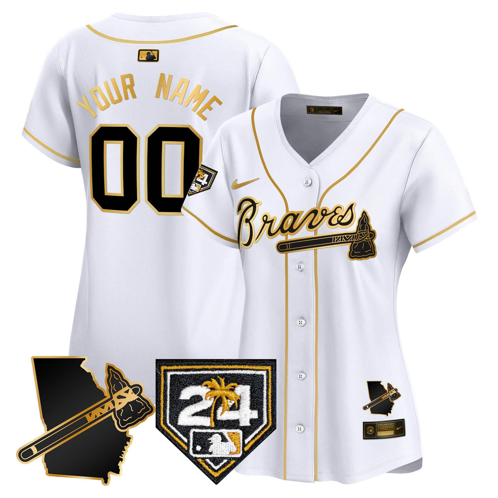 Atlanta Braves 2024 Spring Training & Georgia Patch Vapor Premier Elite Custom Jersey - All Stitched