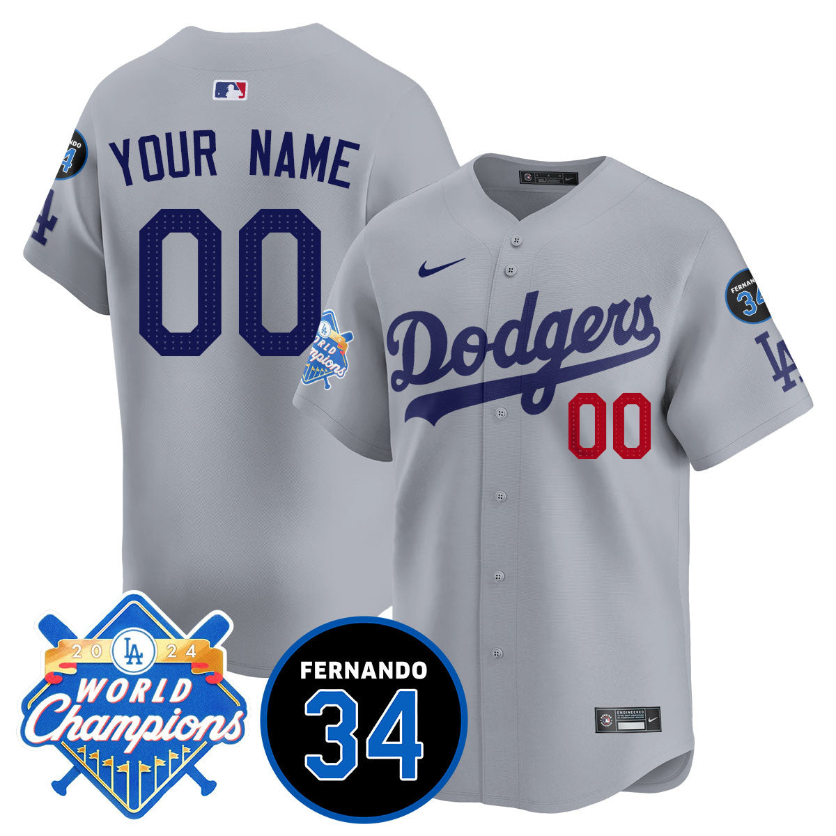 Custom Name/Gender LA Dodgers - World Series Champions 2024/Fernando Valenzuela Memorial Jersey - All Stitched