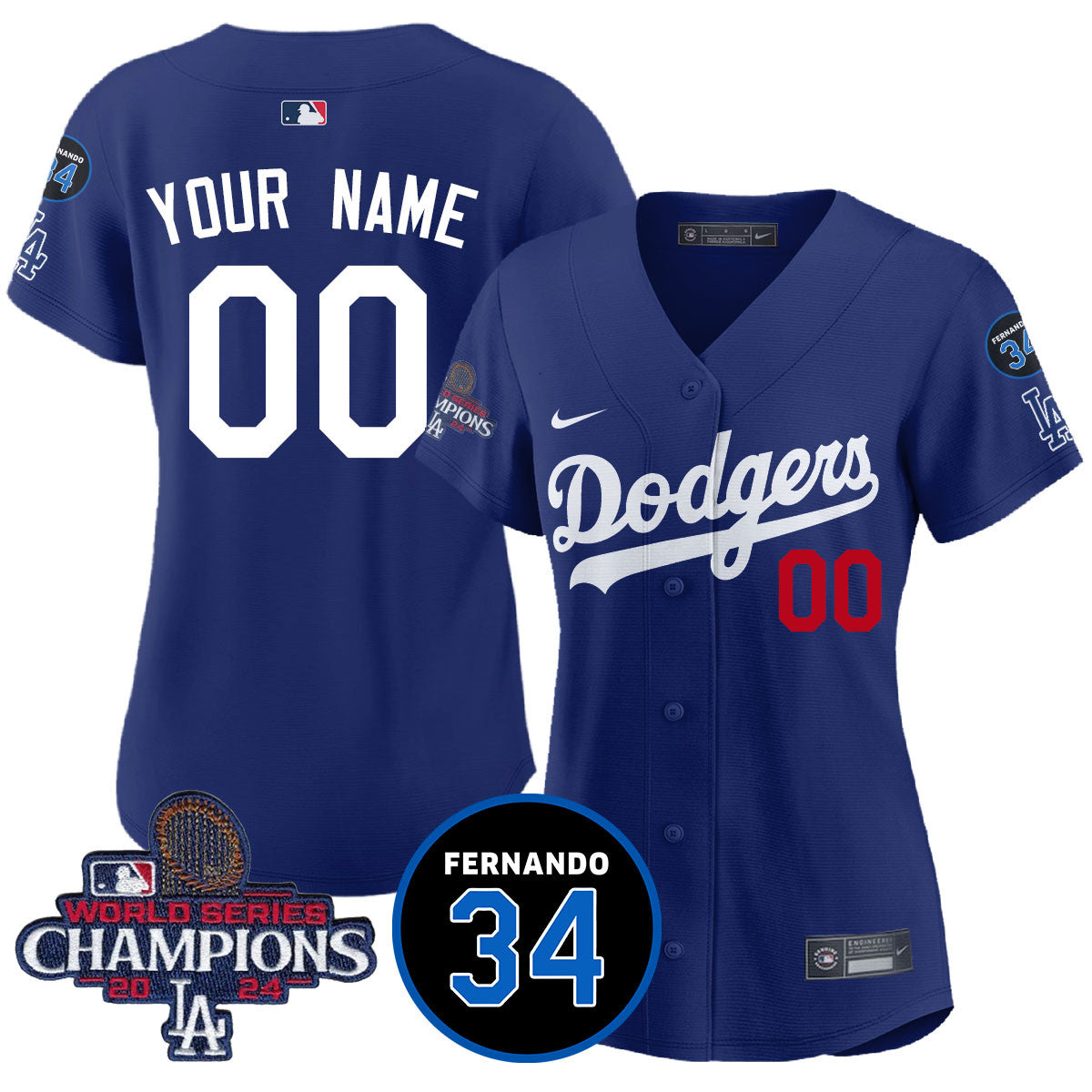 Custom Women's LA Dodgers - World Series Champions 2024/Fernando Valenzuela Memorial Jersey - All Stitched N1
