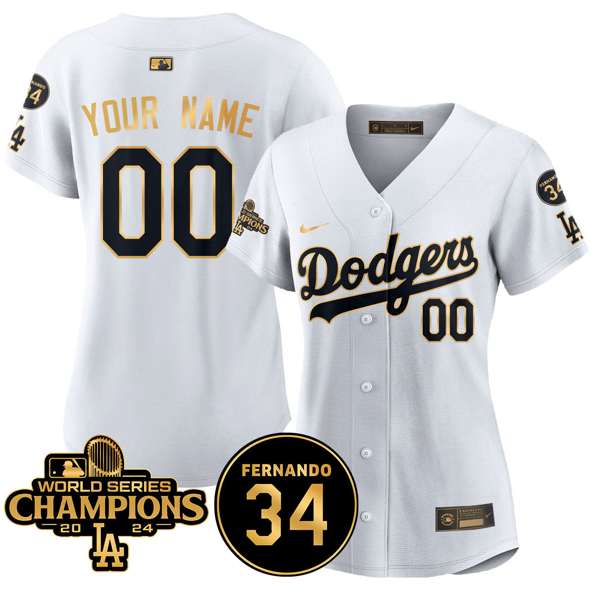 Custom Women's LA Dodgers - World Series Champions 2024/Fernando Valenzuela Memorial Jersey - All Stitched N1