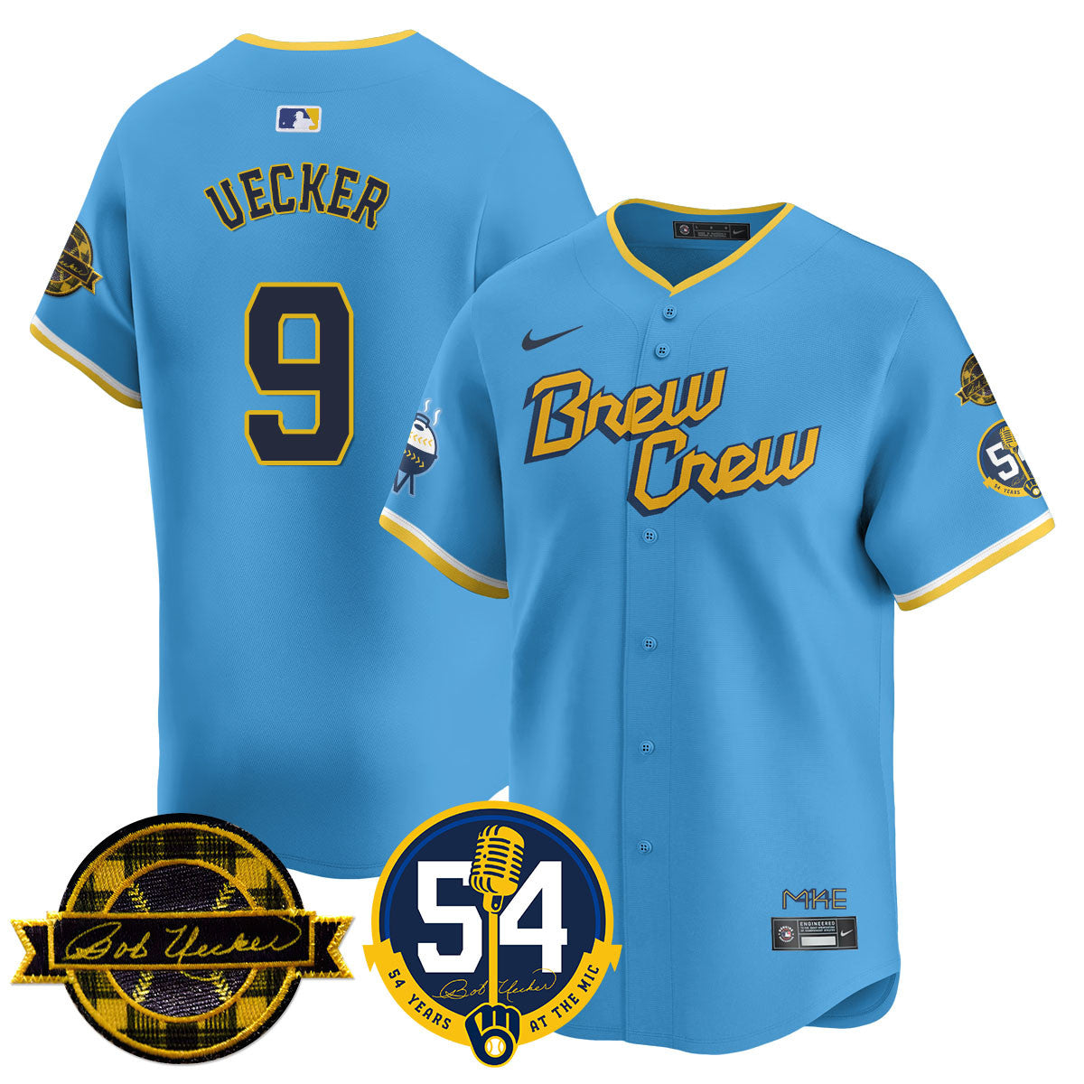 Men's Milwaukee Brewers Jersey - Bob Uecker, 54 Seasons for Brewers - All Stitched