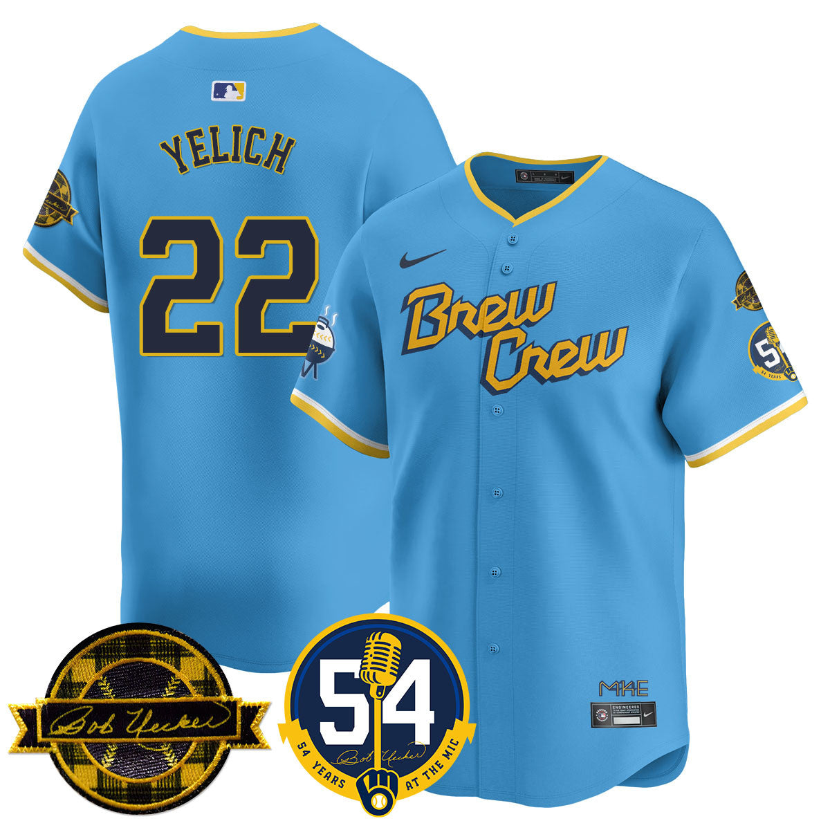 Men's Milwaukee Brewers Jersey - Bob Uecker, 54 Seasons for Brewers - All Stitched