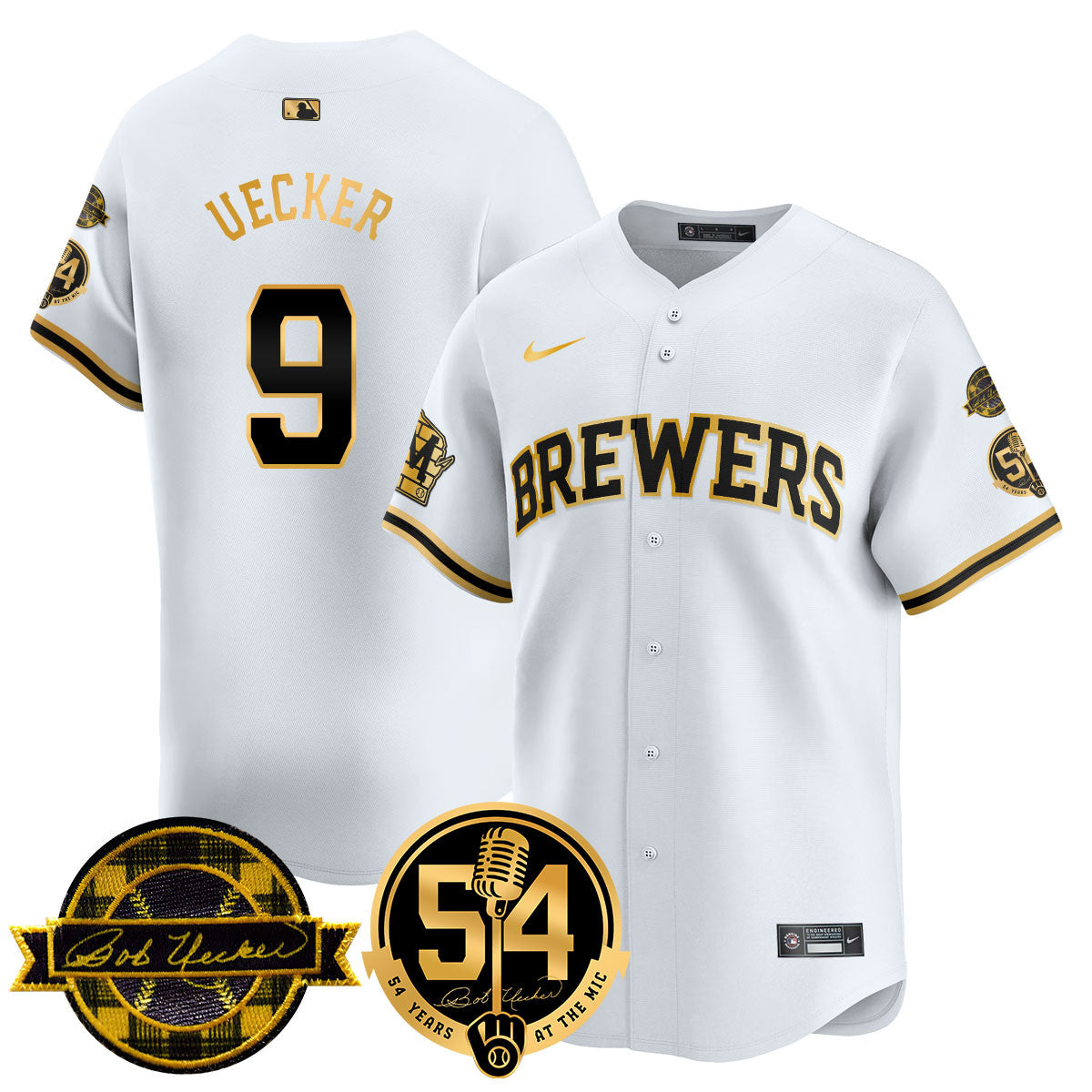 Men's Milwaukee Brewers Jersey - Bob Uecker, 54 Seasons for Brewers - All Stitched