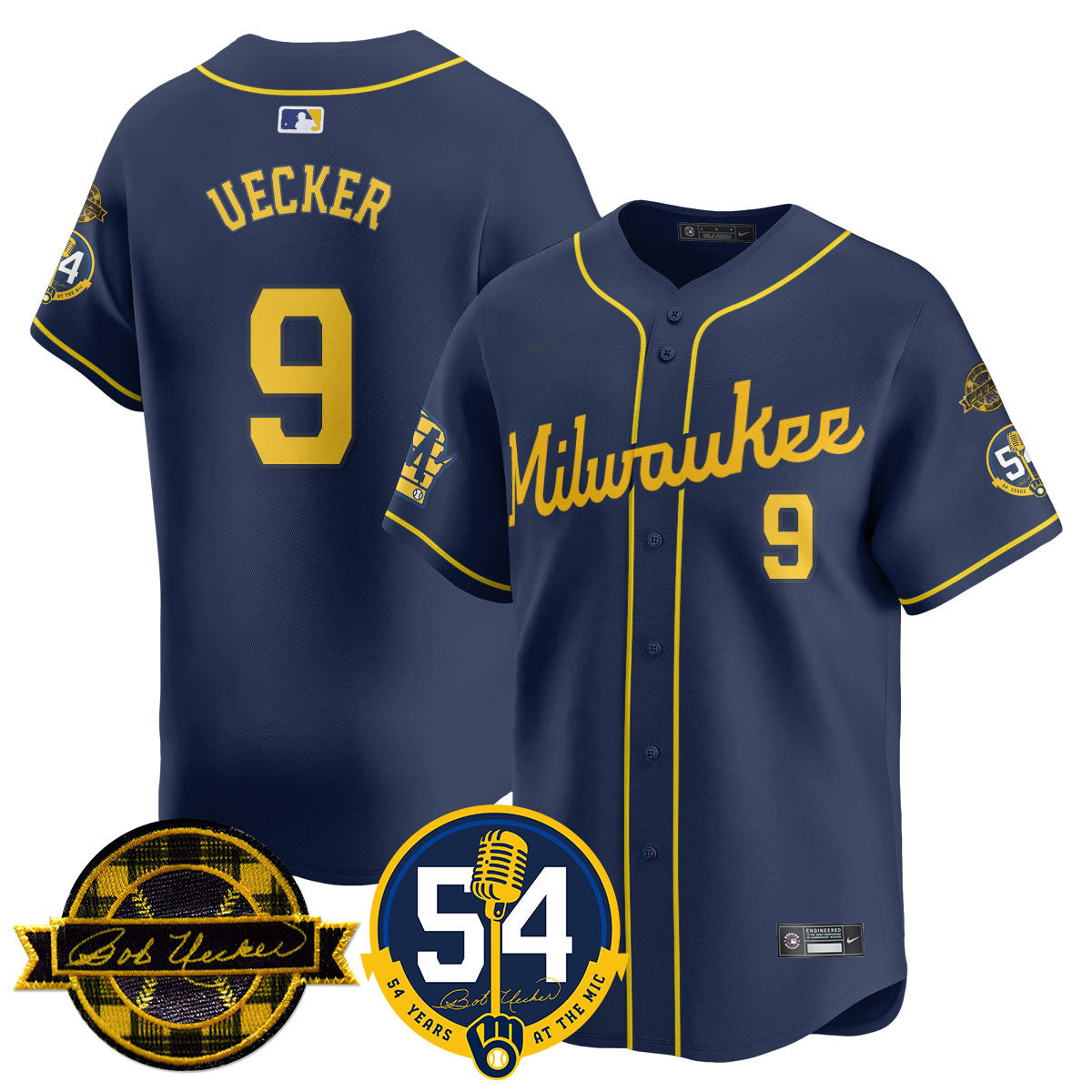 Men's Milwaukee Brewers Jersey - Bob Uecker, 54 Seasons for Brewers - All Stitched