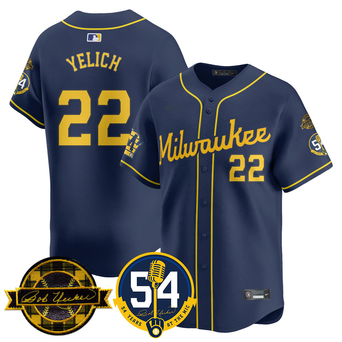 Men's Milwaukee Brewers Jersey - Bob Uecker, 54 Seasons for Brewers - All Stitched
