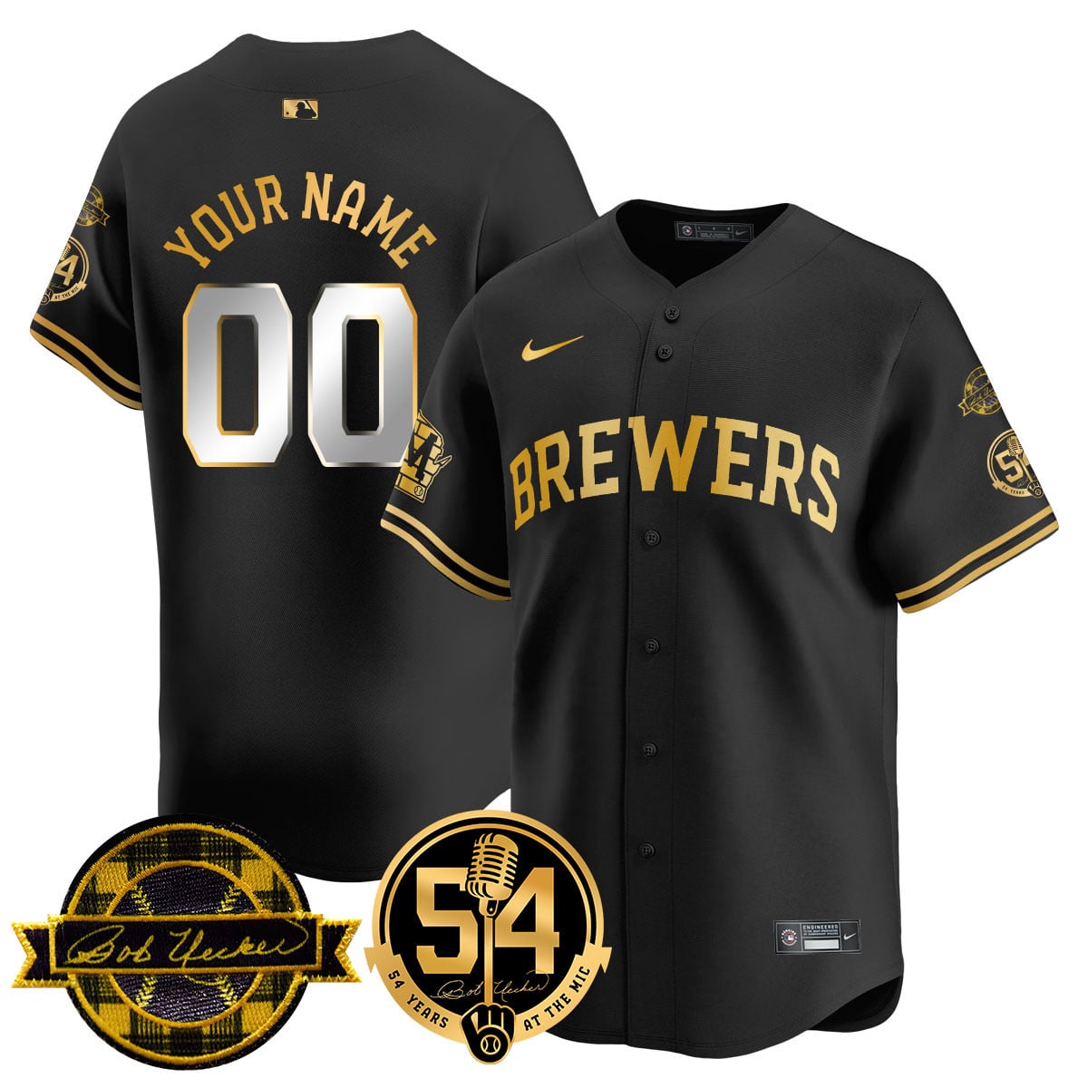 Custom Name/Number Milwaukee Brewers Jersey - Bob Uecker, 54 Seasons for Brewers - All Stitched