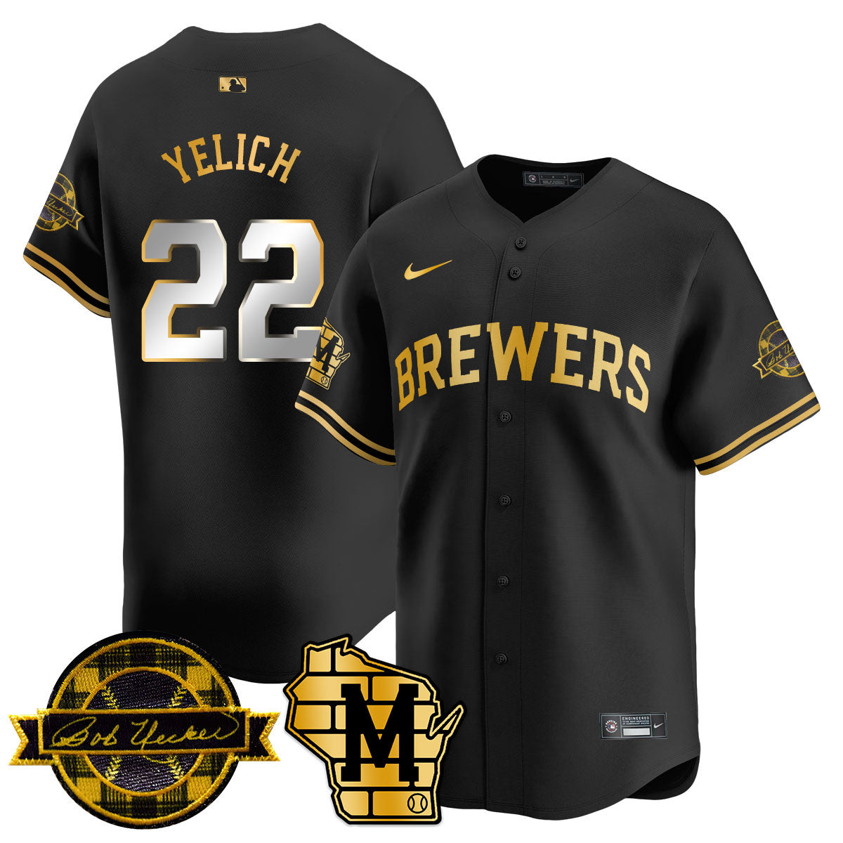 Men's Milwaukee Brewers 2025 Limited Gold Jersey - Bob Uecker Patch - All Stitched