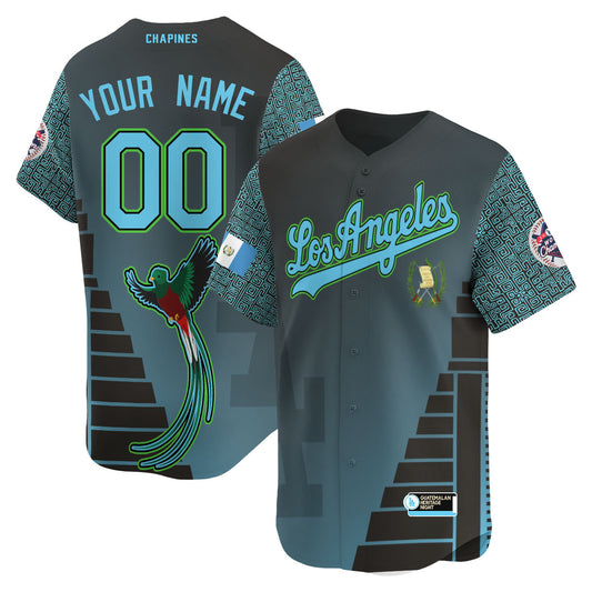 Custom Los Angeles Dodgers Guatemalan Heritage Night Jersey - All Stitched