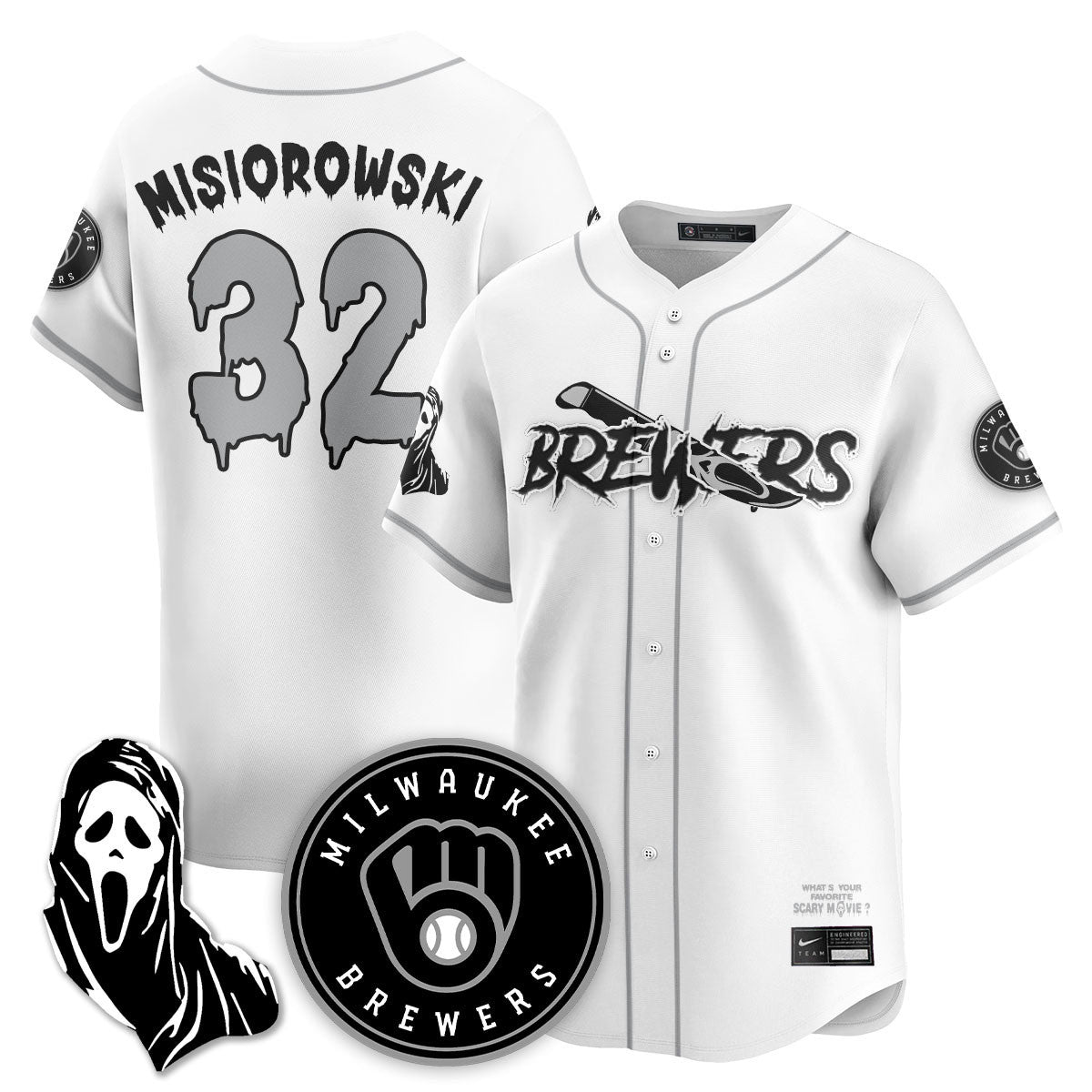 Men's Milwaukee Brewers "Scream Ghostface" Jersey - All Stitched