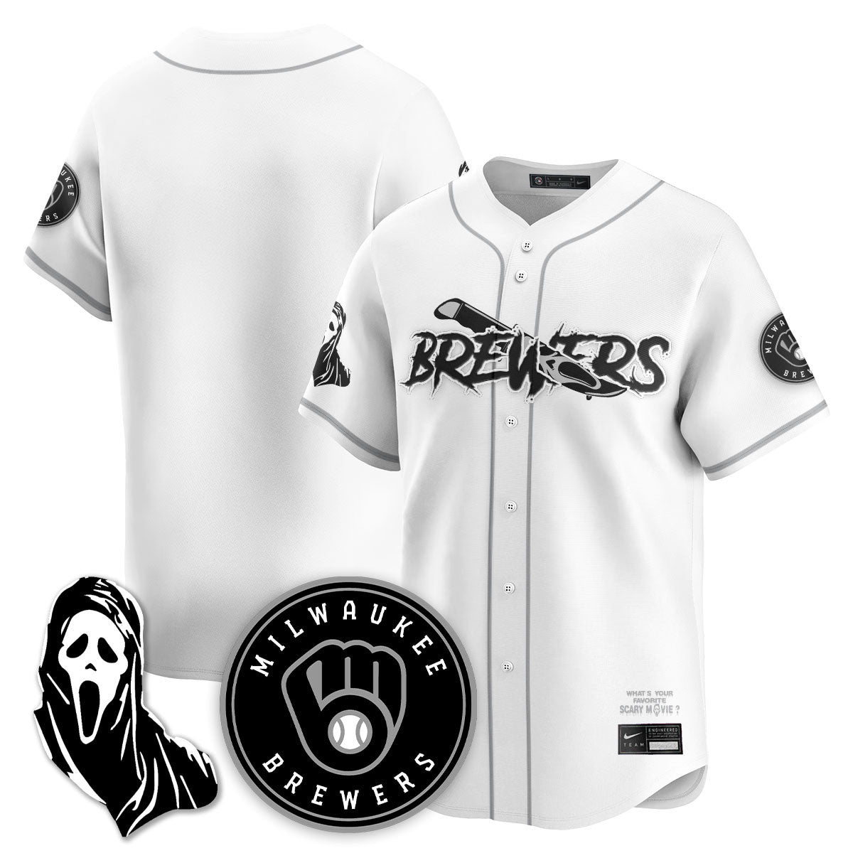 Men's Milwaukee Brewers "Scream Ghostface" Jersey - All Stitched
