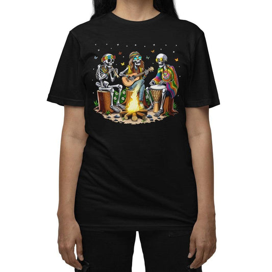 Hippie Skeletons Camping T-Shirt