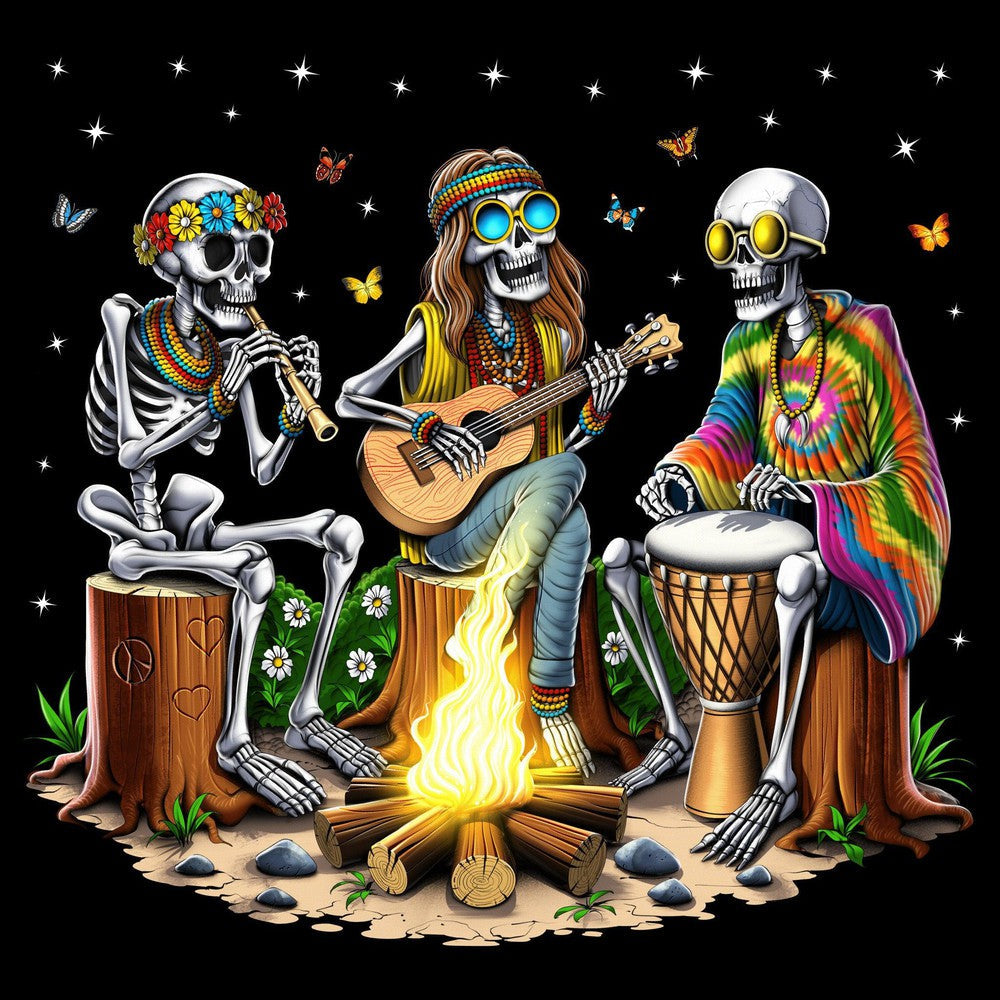 Hippie Skeletons Camping T-Shirt