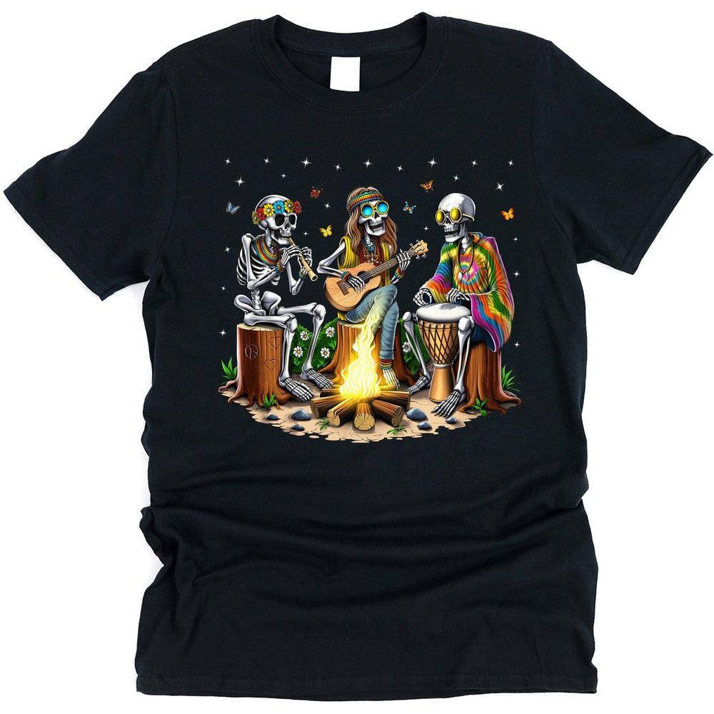 Hippie Skeletons Camping T-Shirt