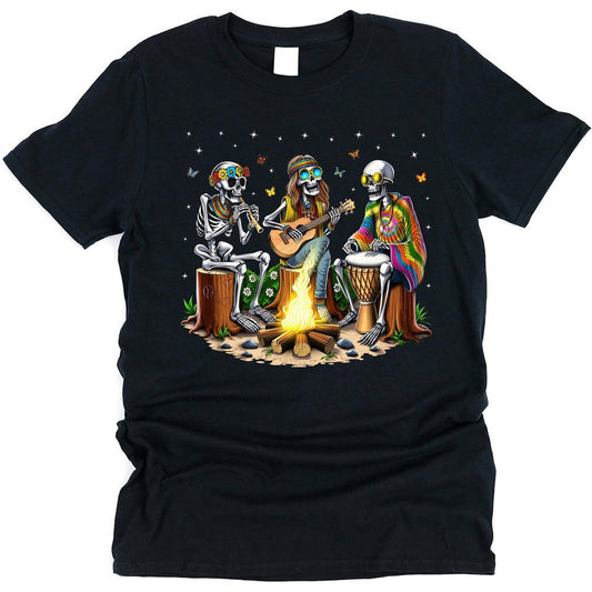 Hippie Skeletons Camping T-Shirt