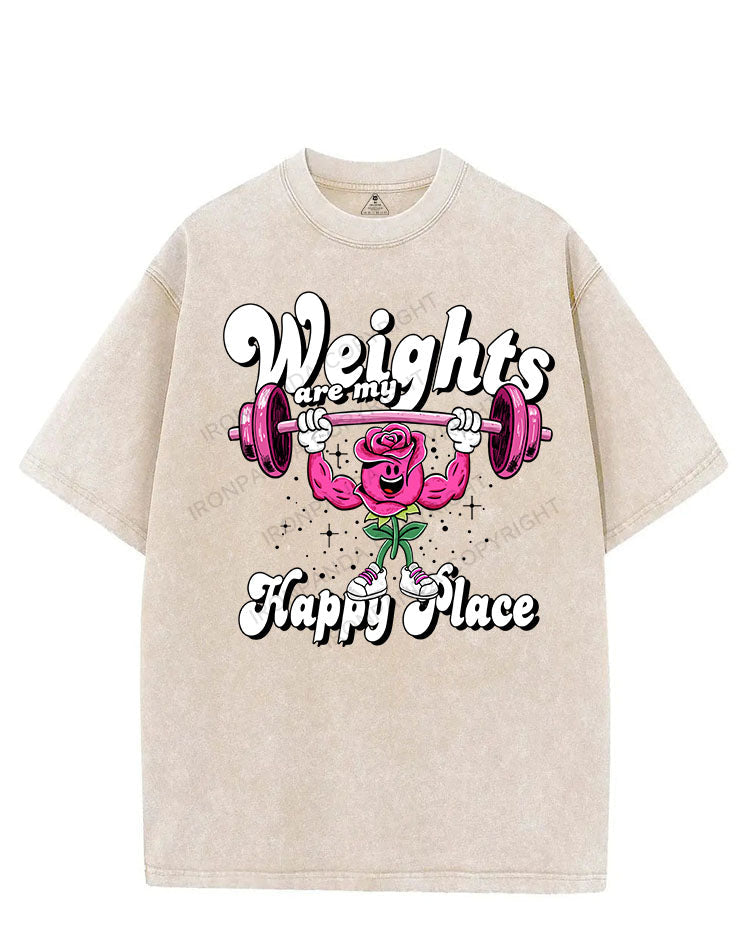 WEIGHTS ARE MY HAPPY PLACE VINTAGE GYM SHIRT