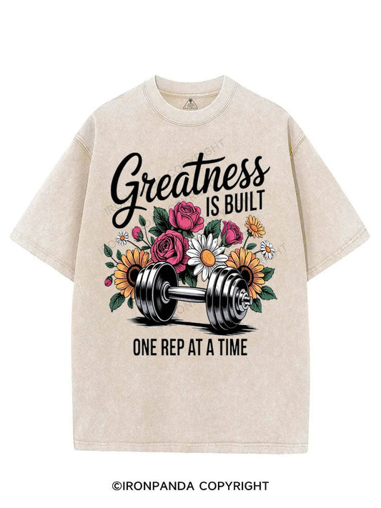 GREATNESS IS BUILT ONE REP AT A TIME VINTAGE GYM SHIRT
