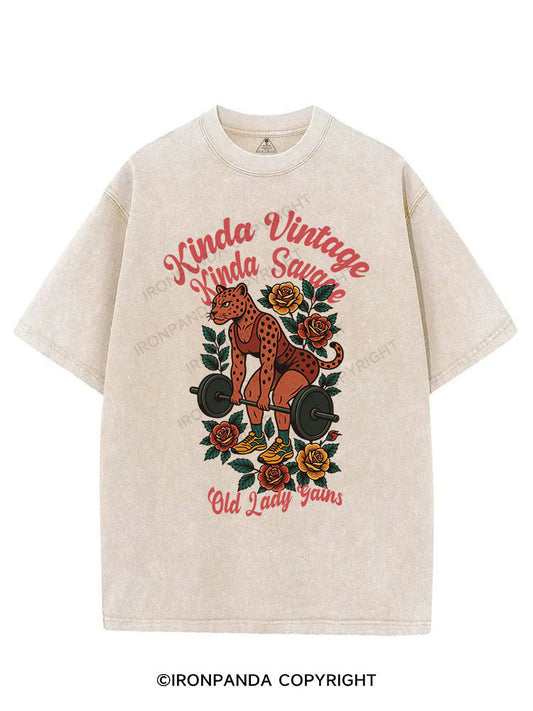 KINDA VINTAGE KINDA SAVAGE OLD LADY GAINS VINTAGE GYM SHIRT