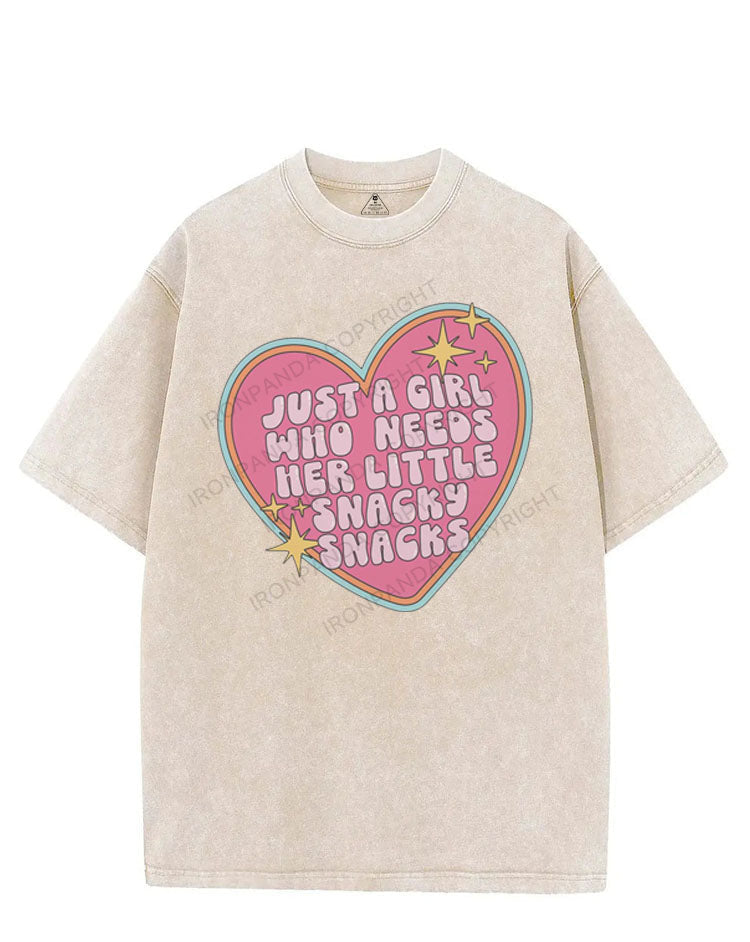 JUST A GIRL WHO NEEDS HER LITTLE SNACKY SNACKS VINTAGE GYM SHIRT