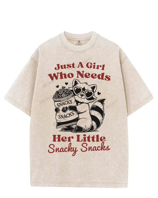 JUST A GIRL WHO NEEDS HER LITTLE SNACKY SNACKS VINTAGE GYM SHIRT