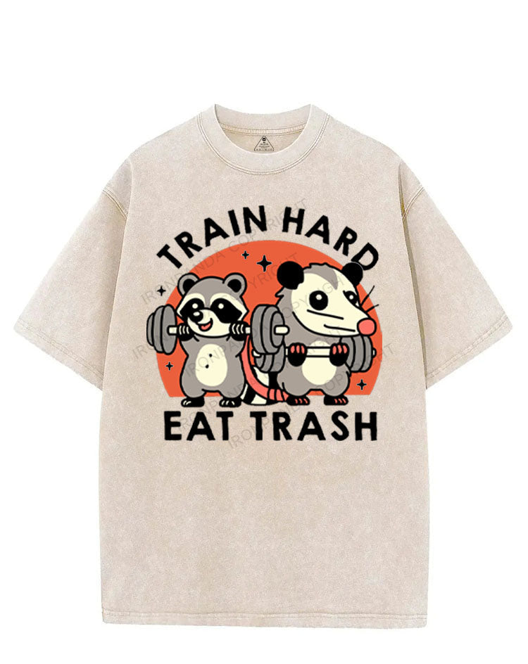 TRAIN HARD EAT TRASH VINTAGE GYM SHIRT