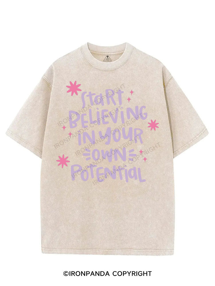 START BELIEVING IN YOUR OWN POTENTIAL VINTAGE GYM SHIRT