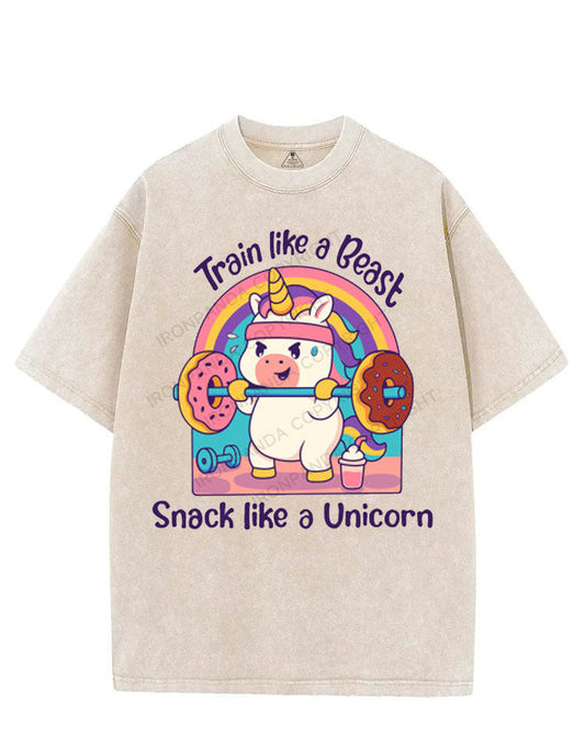 TRAIN LIKE A BEAST SNACK LIKE A UNICORN VINTAGE GYM SHIRT