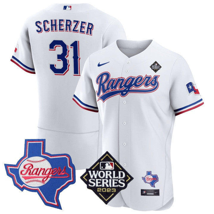 Men's Texas Rangers Limited Flex Base Jersey - 2023 World Series Patch/ Texas State Patch - All Stitched