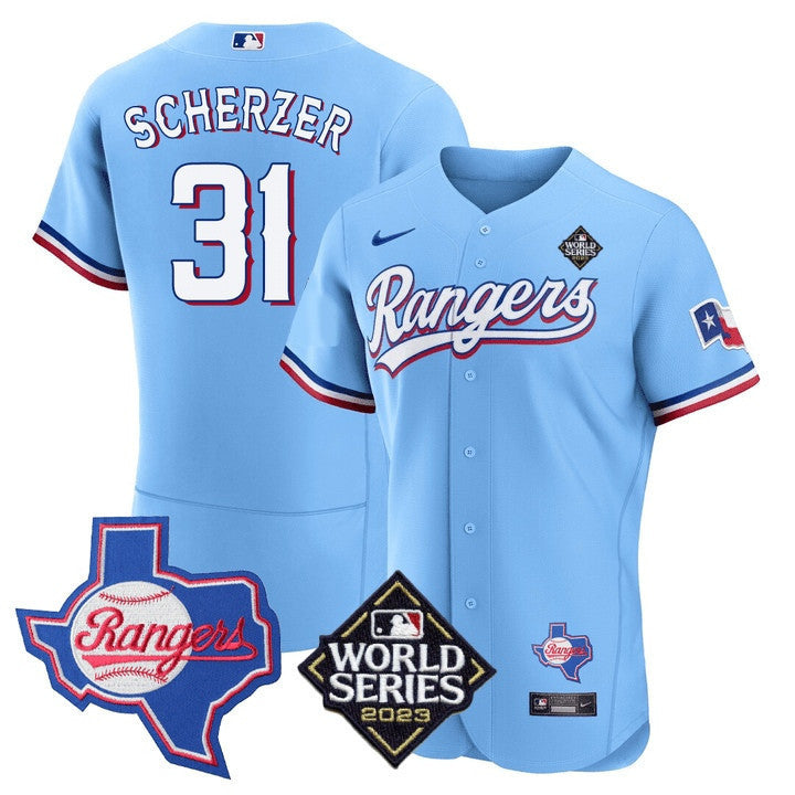 Men's Texas Rangers Limited Flex Base Jersey - 2023 World Series Patch/ Texas State Patch - All Stitched